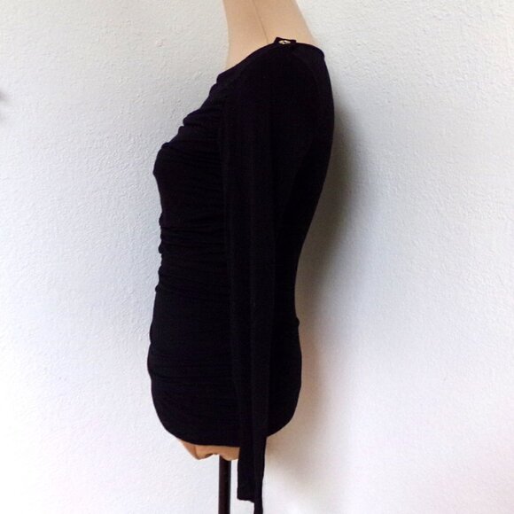 Carmen Carmen Mark Valvo Black Ruched Top with Epaulets at the shoulders - Picture 4 of 6